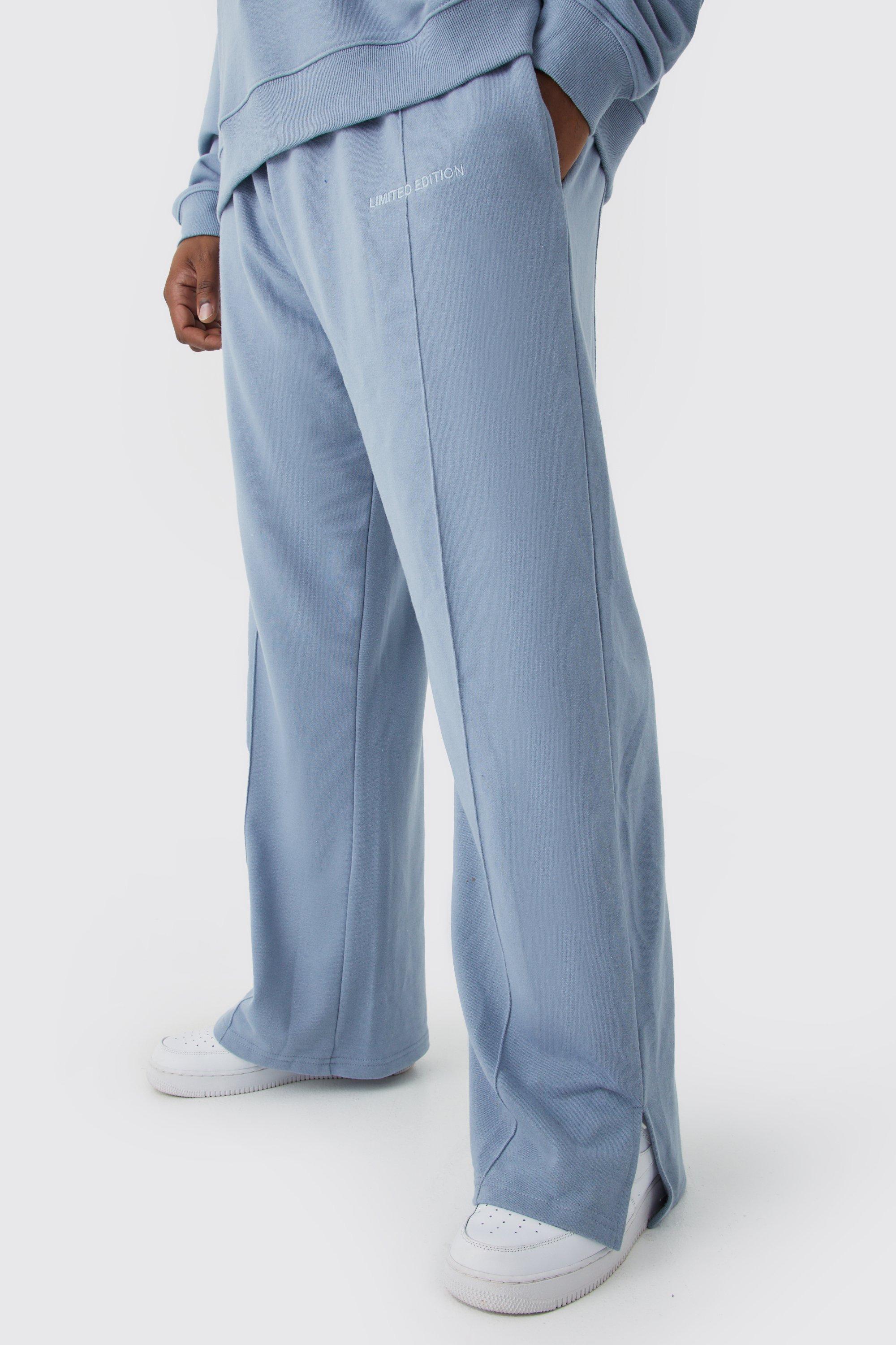 Mens Blue Plus Relaxed Loopback Split Hem Jogger, Blue
